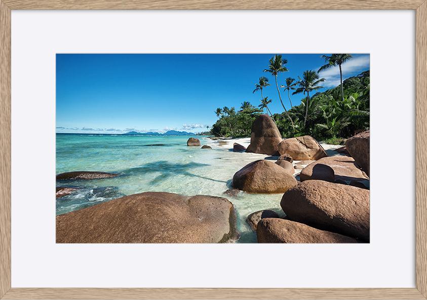 98756840 Deep blue sky and beautiful beach with enormous stones Seychelle islands copy - ArtFramed