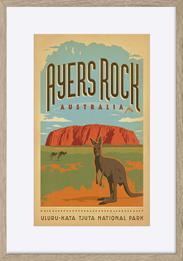 AL JOEAND 116751 VINTAGE ADVERTISING AYRES ROCK ULURU NORTHERN TERRITORY KAGAROO AUSTRALIA - ArtFramed
