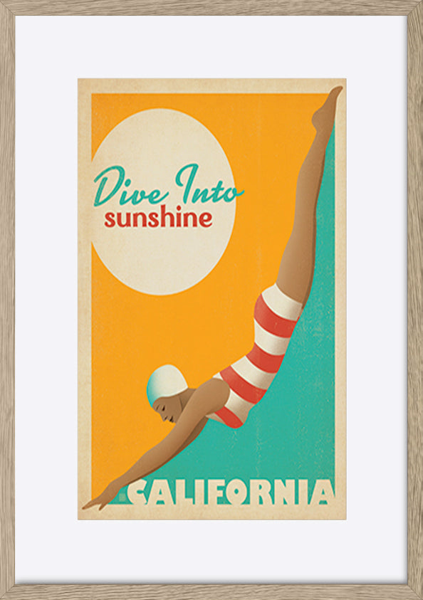 AL JOEAND 116829 VINTAGE ADVERTISING DIVE IN TO SUNSHINE CALIFORNIA USA - ArtFramed