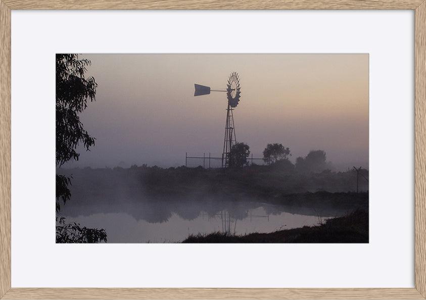 a076763 Australian windmill fog day creek Foggy morning copy - ArtFramed