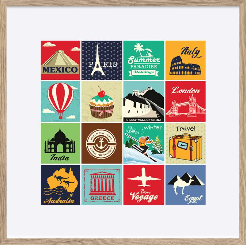 a45920305s Set of vintage retro vacation and travel label cards and symbols - ArtFramed