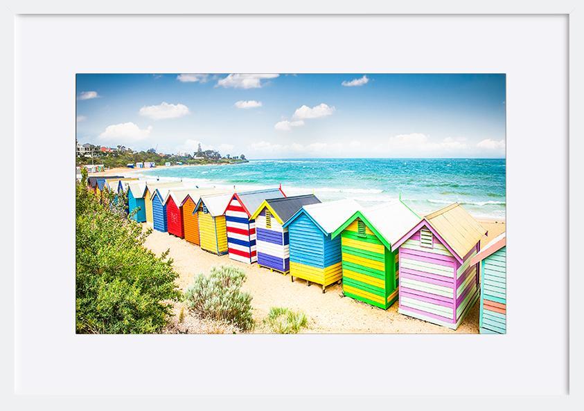 82309313 Beautiful Bathing boxes houses on white sandy beach at Brighton beach in Melbourne Australia copy - ArtFramed