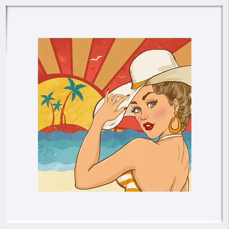 87110267 girl on the beach Vintage advertising - ArtFramed