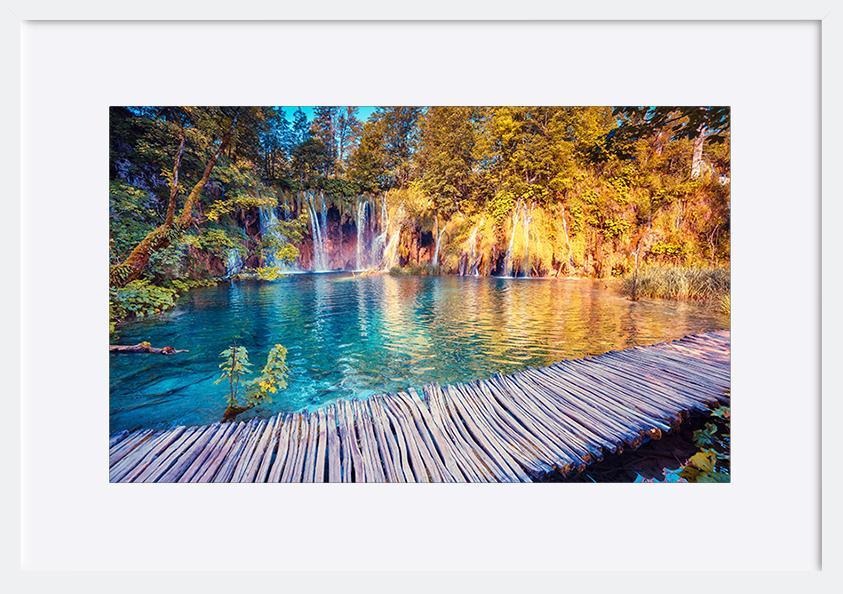87748157 Majestic view on turquoise water and sunny beams in the Plitvice Lakes National Park Croatia Europe copy - ArtFramed