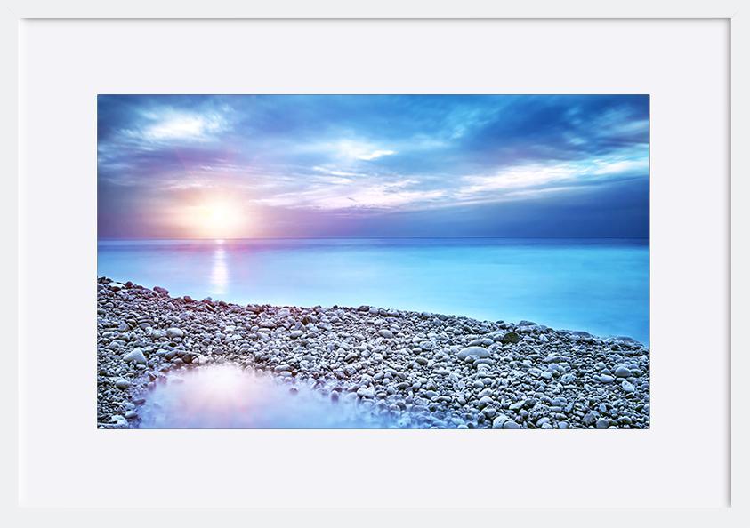 90330044 Beautiful seascape amazing view of pebble coastline in mild sunset light copy - ArtFramed