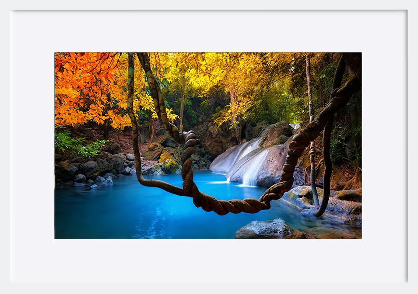 96874397 Tropical waterfall flows through dense jungle forest and falls into wild pond copy - ArtFramed