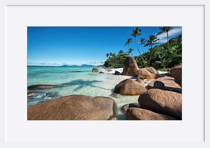 98756840 Deep blue sky and beautiful beach with enormous stones Seychelle islands copy - ArtFramed