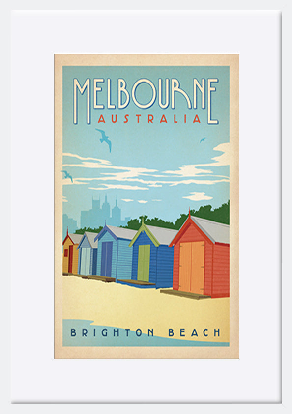 AL JOEAND 116767 VINTAGE ADVERTISING BRIGHTON BEACH BOXES MELBOURNE AUSTRALIA - ArtFramed