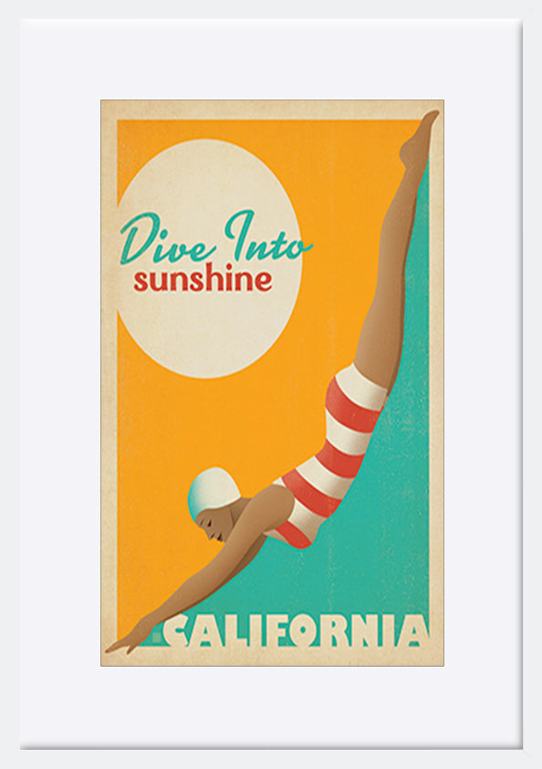 AL JOEAND 116829 VINTAGE ADVERTISING DIVE IN TO SUNSHINE CALIFORNIA USA - ArtFramed