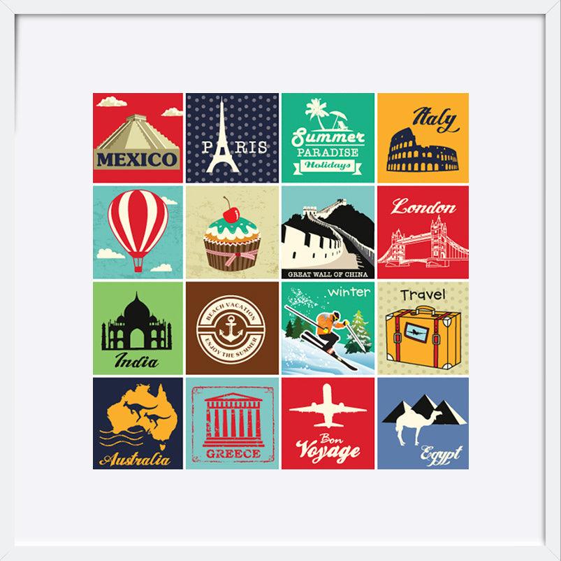 a45920305s Set of vintage retro vacation and travel label cards and symbols - ArtFramed